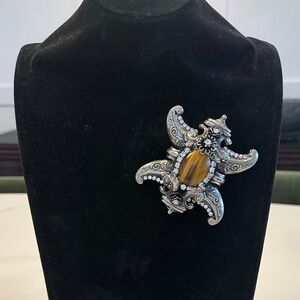 DANNY POLLAK - Sculptural Art Nouveau Style Brooch Amber Cabochon